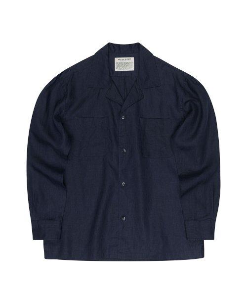 [세미오버] 쿠반 오픈카라 린넨 셔츠 (네이비)