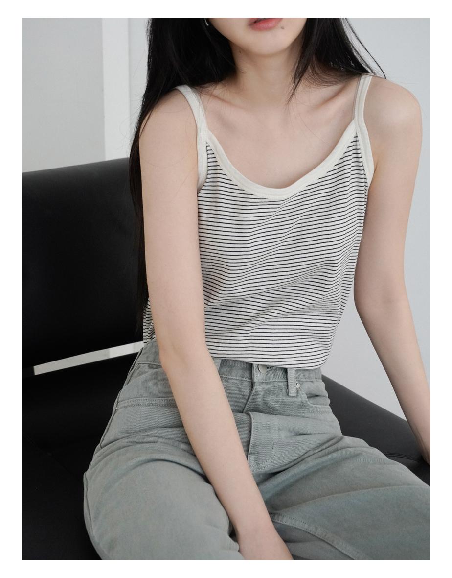 스트라이프 슬리브리스 [아이보리]