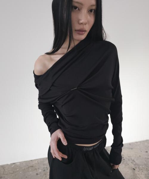 DRAPED HOODIE LONG SLEEVE BLACK