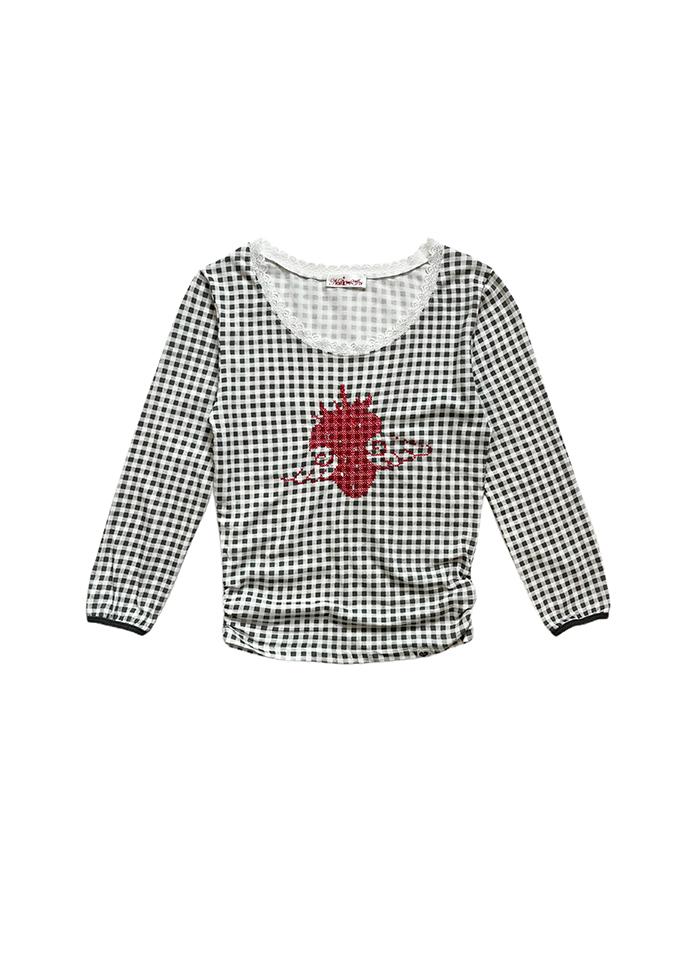 STRAWBERRY ANGEL LACE NECK T-SHIRT CHARCOAL