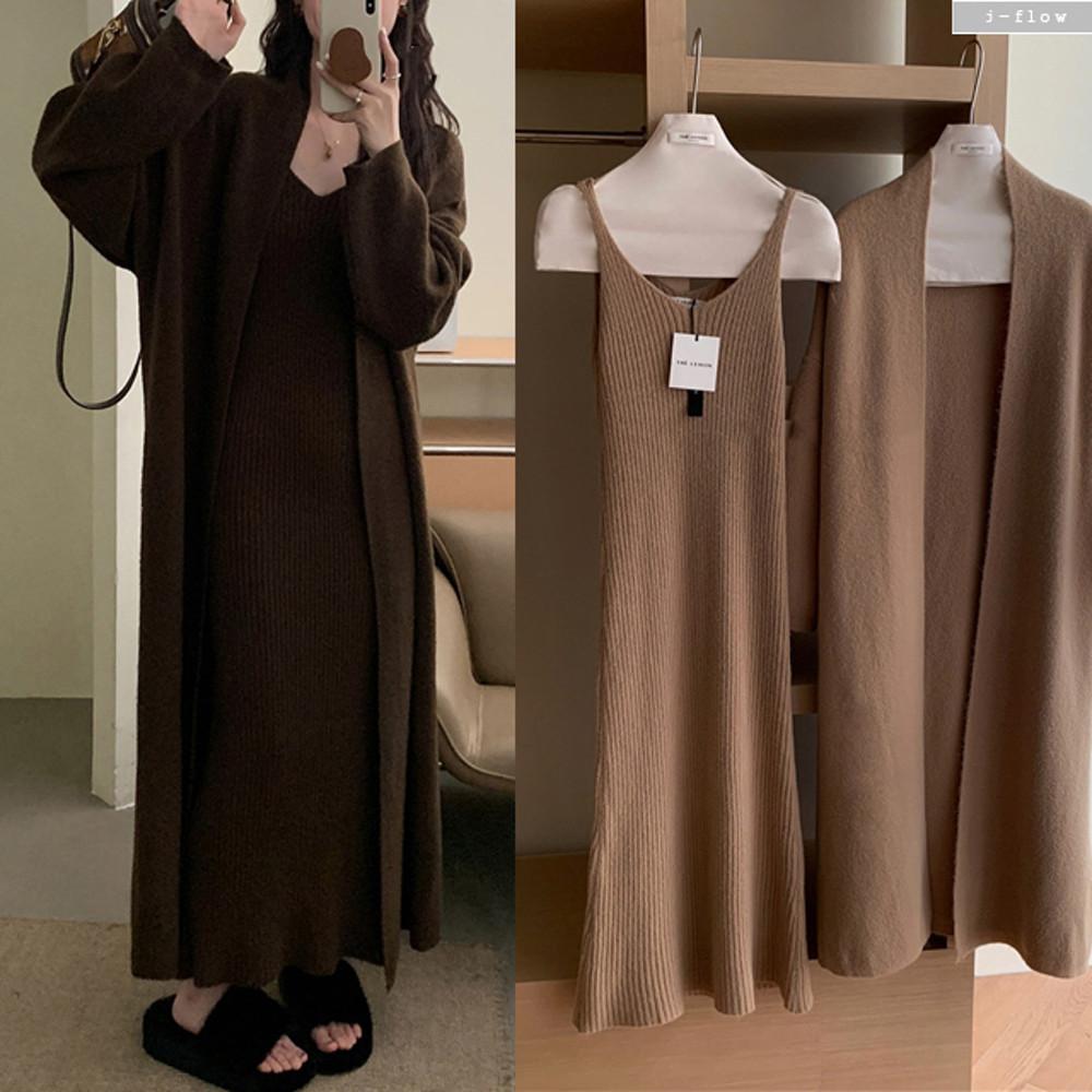 겨울 도톰 골지 민소매 맥시 울 니트 롱 원피스 6col 가을 브이넥 이너 제이플로우