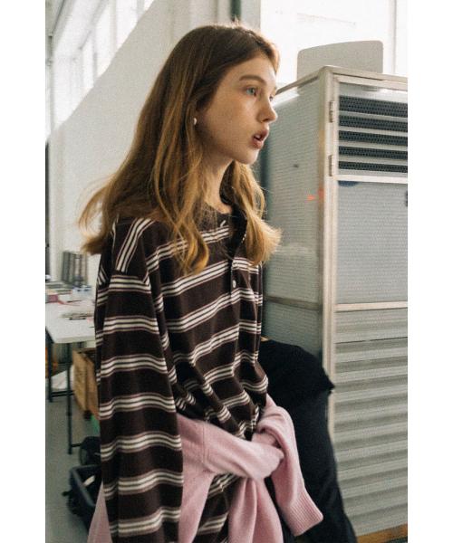 UNISEX MULTI STRIPE COLLARED T-SHIRT_UDTS5C119_BROWN STRIPE