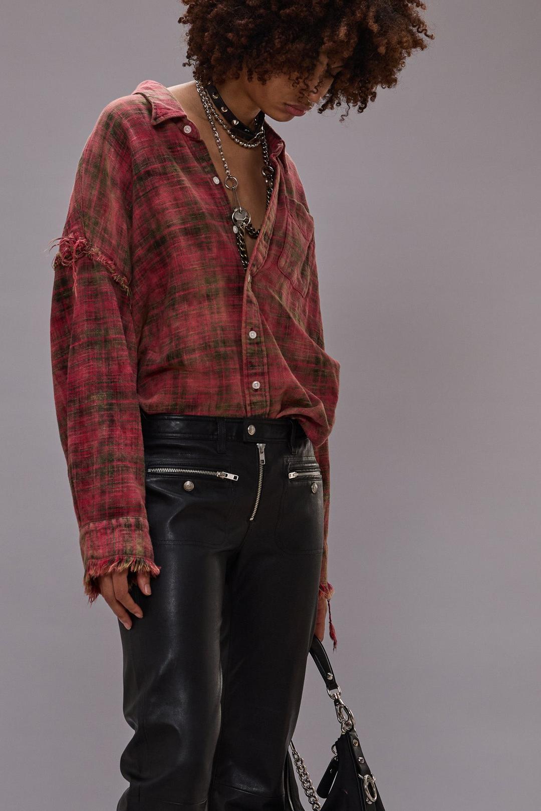 SHREDDED SEAM DROP NECK SHIRT - BLEACHED OUT RED PLAID - BLEACHED OUT RED PLAID / XXS / R13WR075