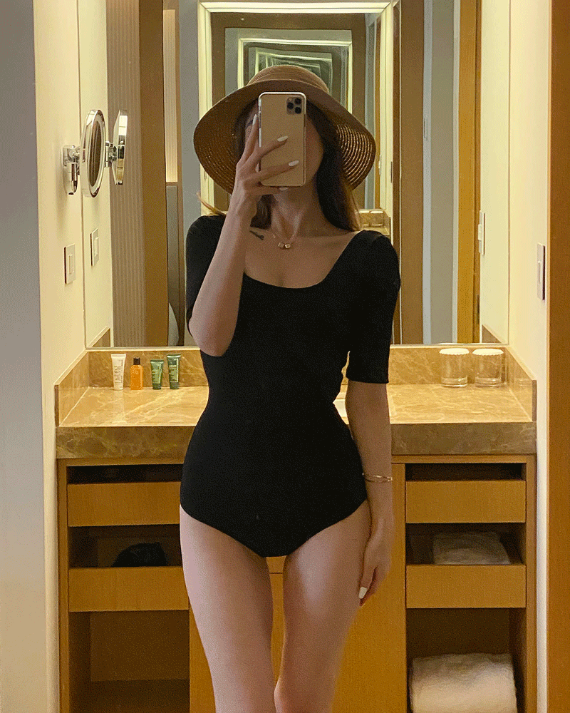 [M-XL/당일출고]심플 스퀘어넥 반팔 모노키니 2color