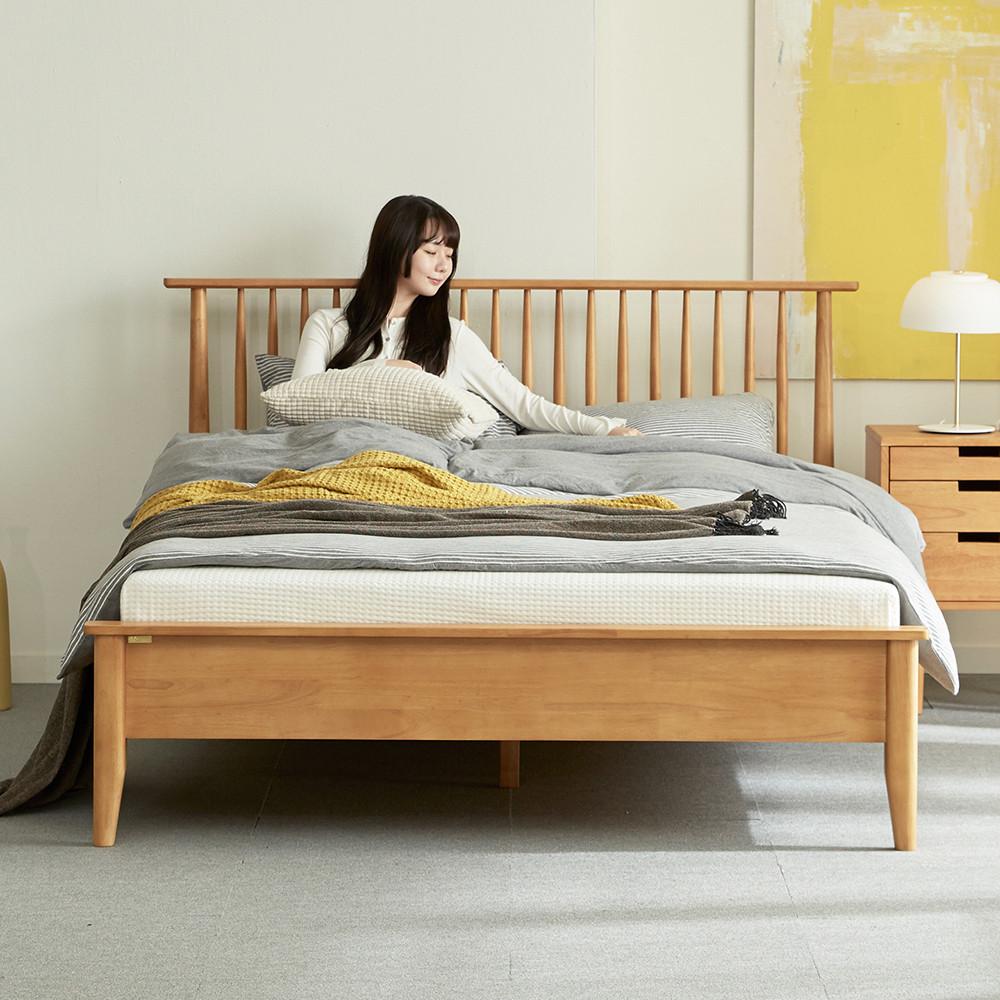 [희망일배송] 마티니 고무나무 원목 평상형 침대프레임 K 매트리스 별도