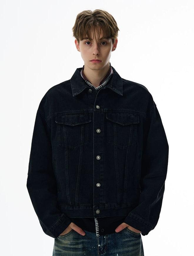 Slim Retro Button-Front Denim Jacket with Flap Pockets