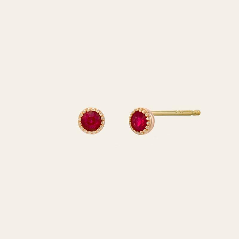 14K 천연 루비 Ruby Point Earrings
