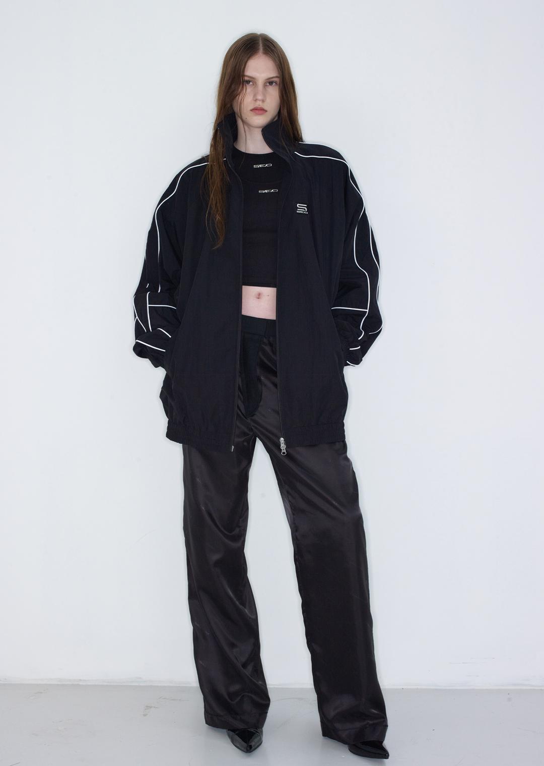 PIPING LINED NYLON JUMPER BLACK