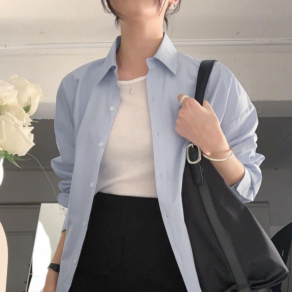 에센 오버사이즈 코튼 셔츠 (스카이블루), (free)