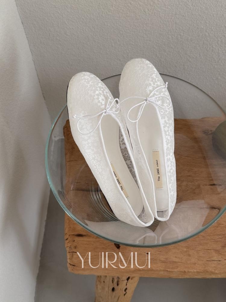 하루 메쉬 플라워 시스루 리본 플랫슈즈 1cm