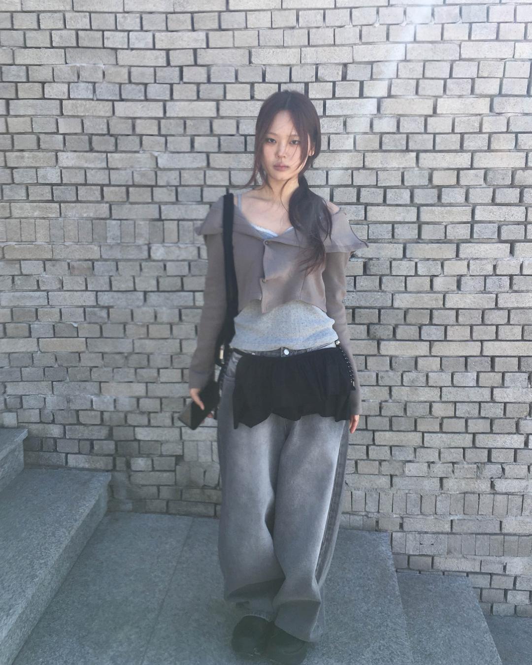 String wide denim pants