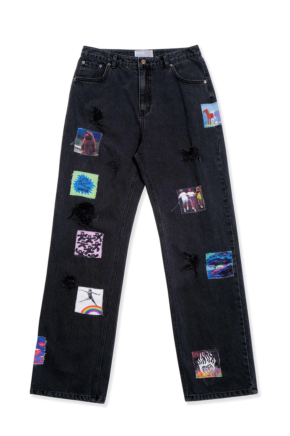 SQUARE STICKER DENIM PANTS_BLACK
