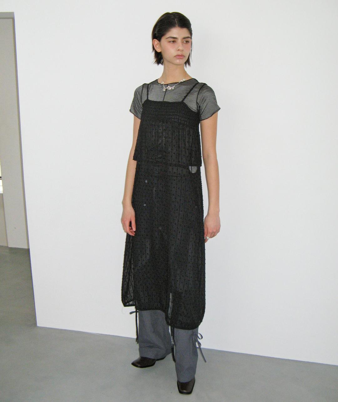 Mesh Cut Out Strap Dress [Black]