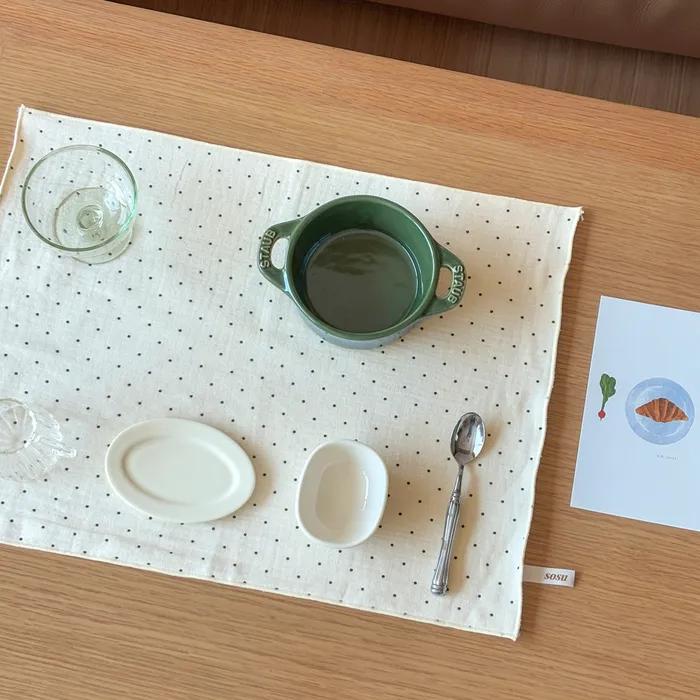 블랙티 도트 코튼 키친크로스 테이블매트