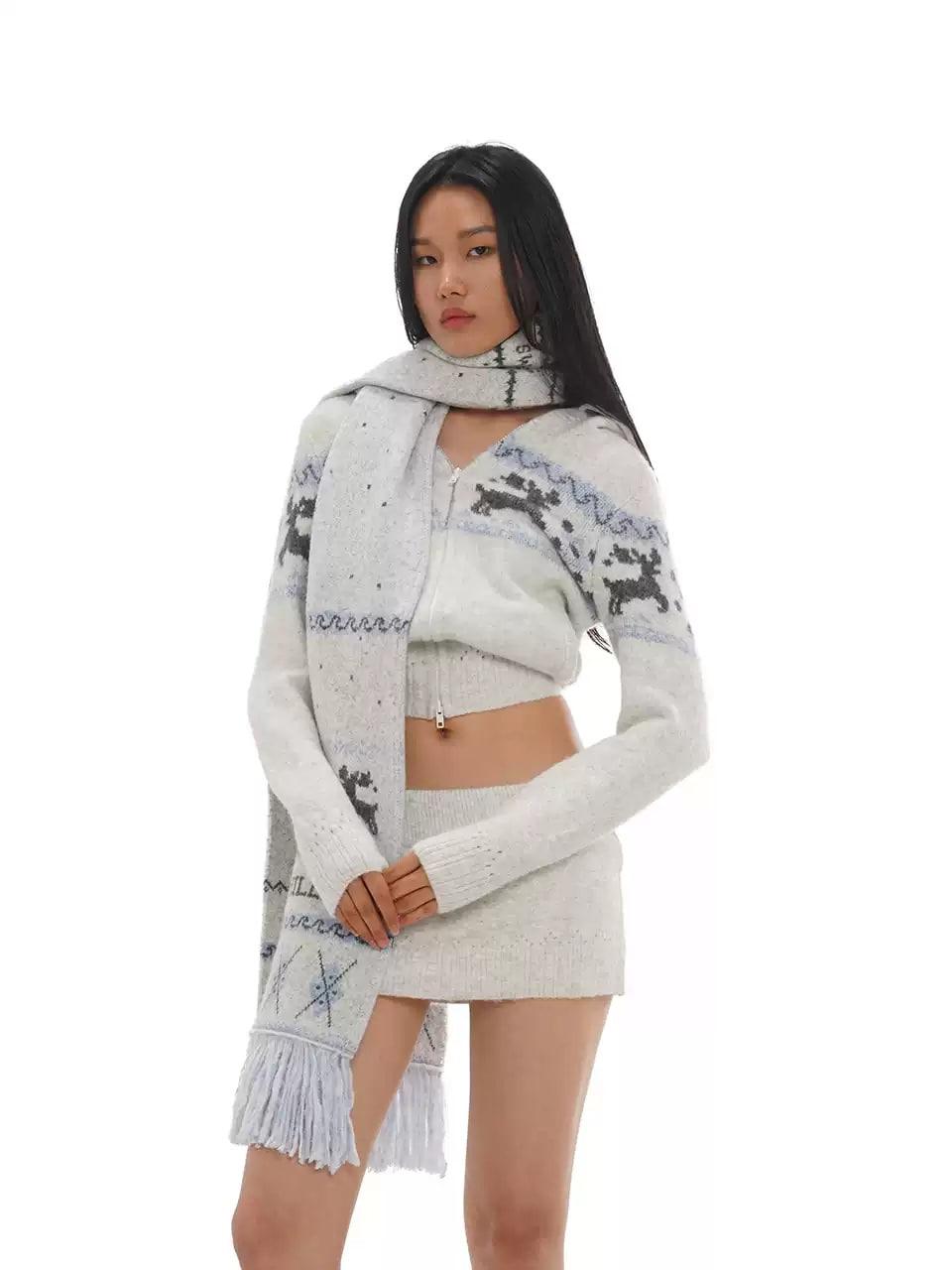SweetChilling24 Jacquard Wool Hooded Cardigan Wool Set