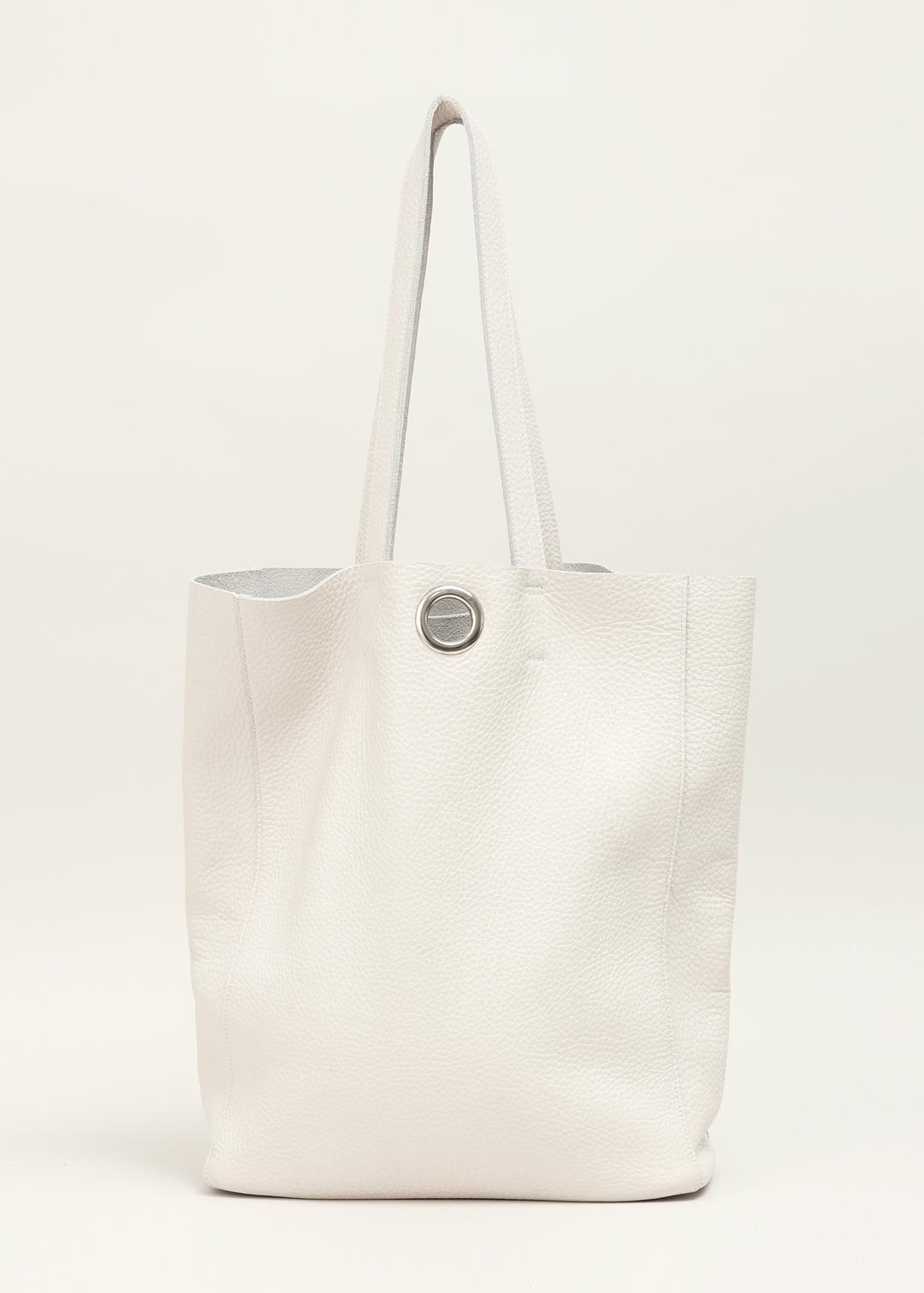 Eyelet Leather Tote Bag, White