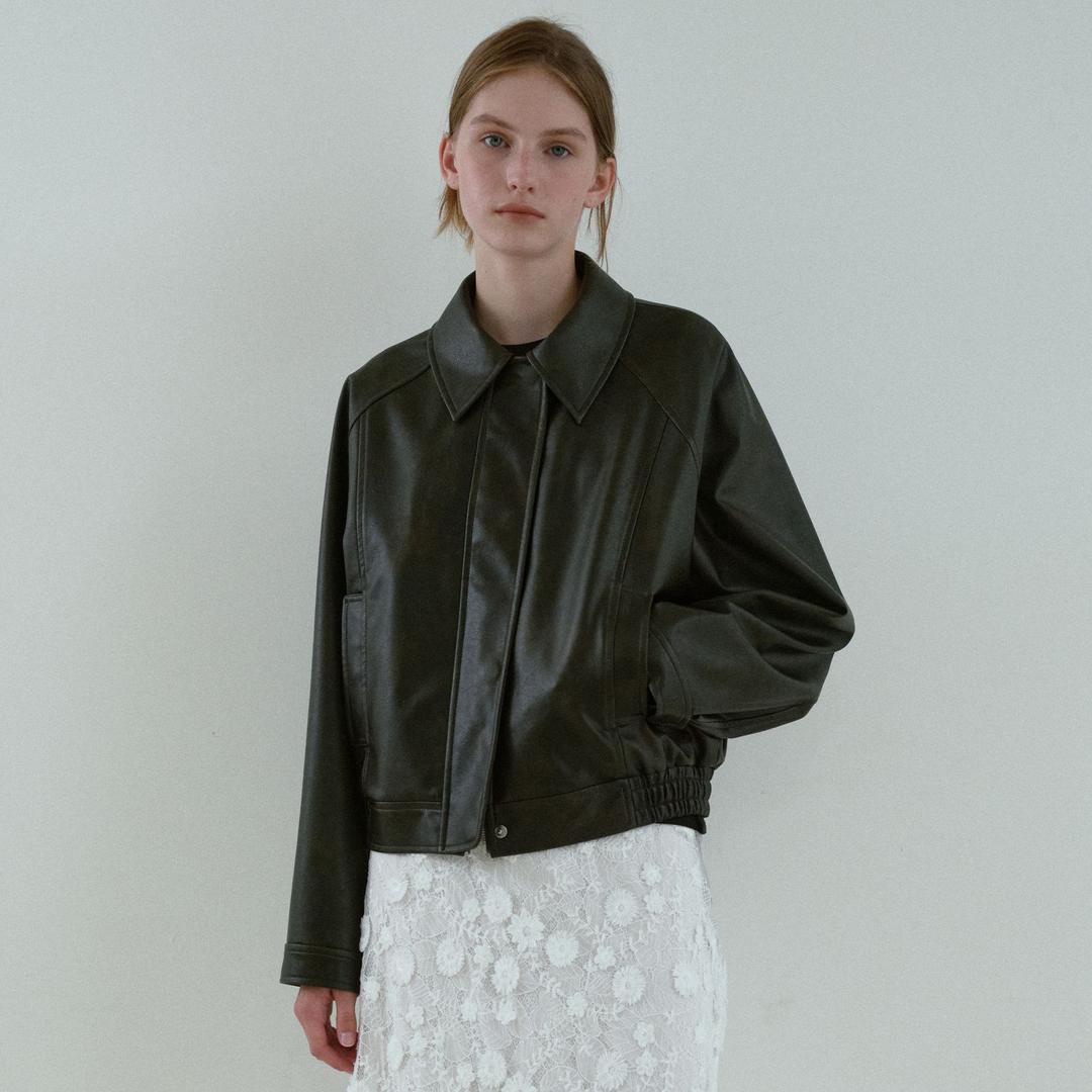 LEATHER PLEATS BOMBER JACKET_2 color