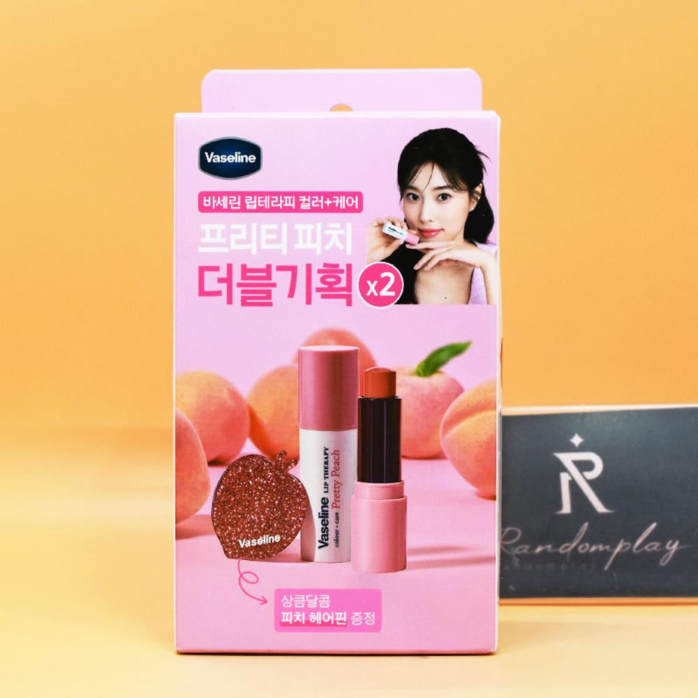 1+1 바세린 립테라피 컬러 플러스 케어 프리티피치 4.2g + 4.2g + 피치 헤어핀