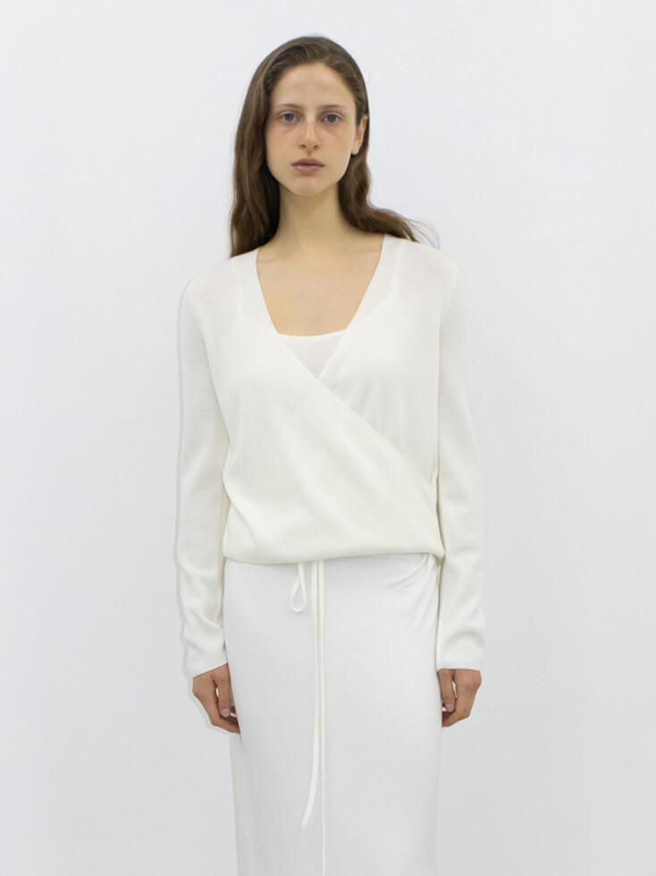LIGHT WOOL WRAP KNIT TOP - WHITE