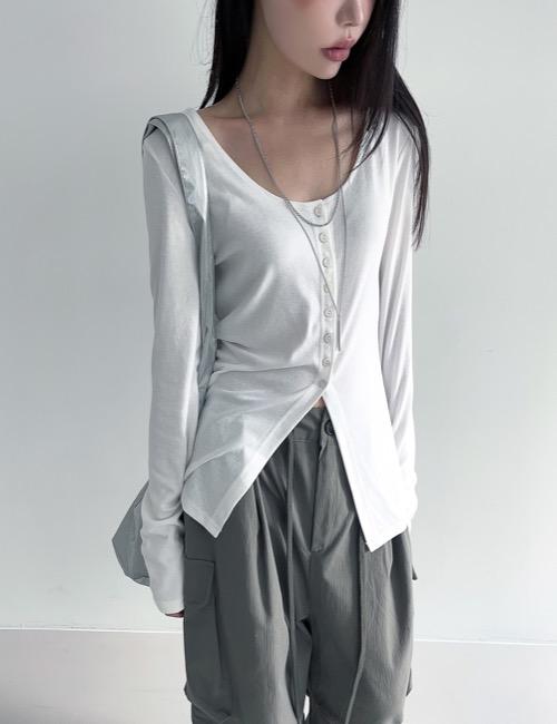 mild rayon button long slit tee