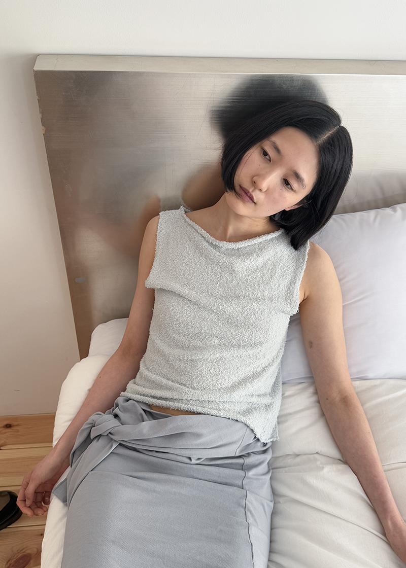 BOUCLE BOAT KNIT TOP IN SKY BLUE