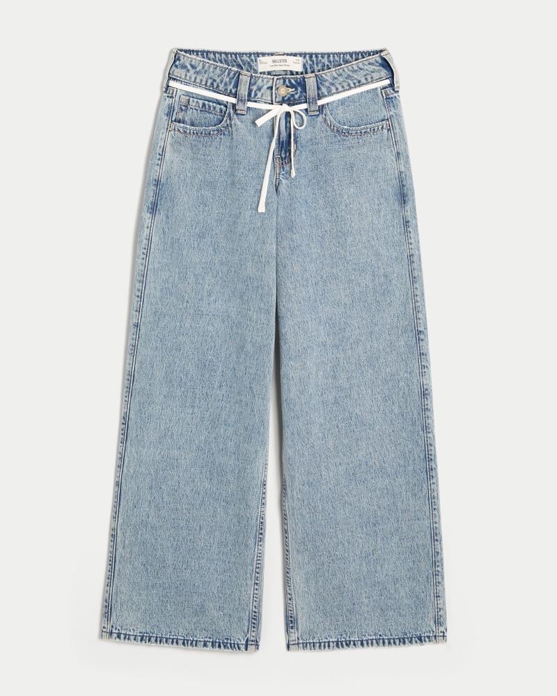 Low-Rise Light Wash Shoelace Super Baggy Jeans