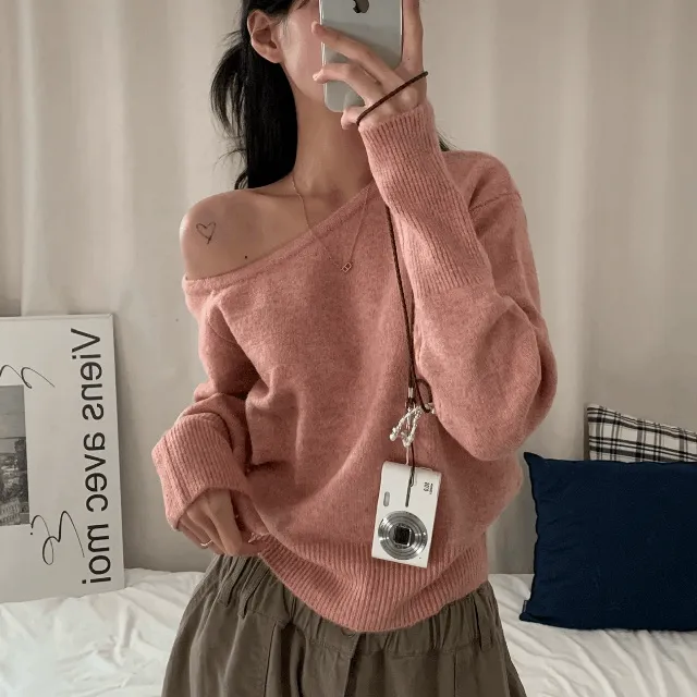 [허리잘록✨] 캐시미어 언발 오프숄더 니트 (5col)