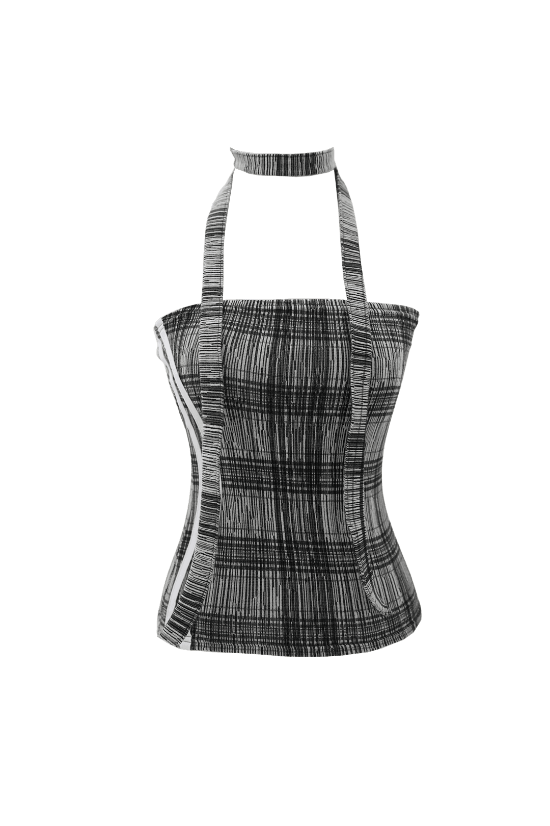 [Pink orchid house] Check line top (scarf set) (2color) (Black)