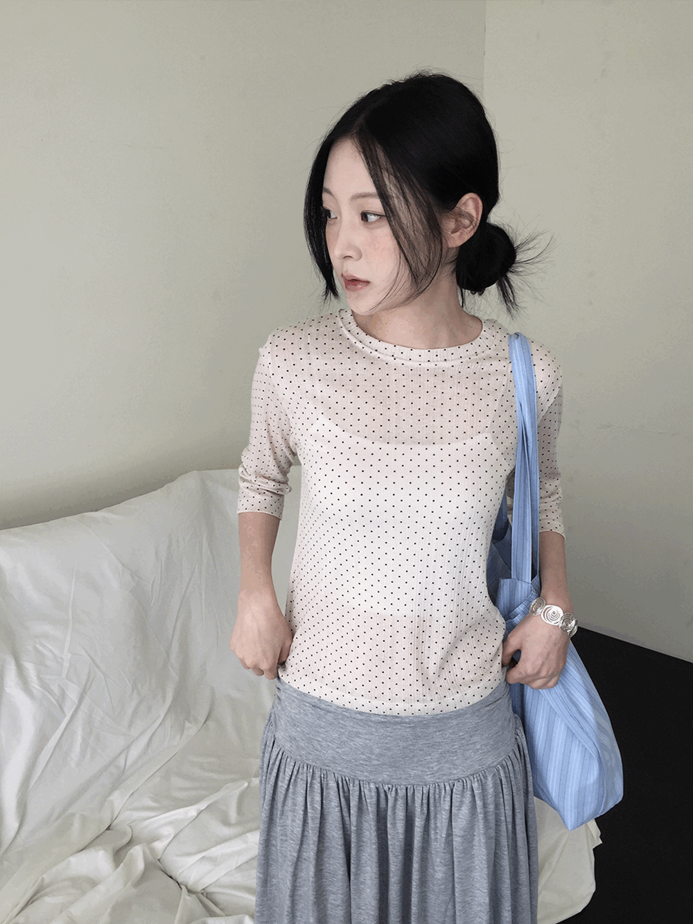 하우유 달리 루즈핏 도트 7부 티셔츠 (4c)