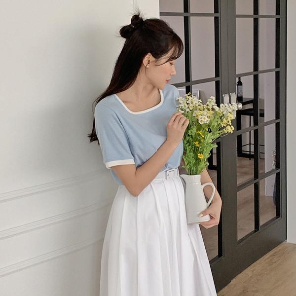 [컬러추가🖤][MADE] 스타트 스퀘어넥 배색 골지티셔츠[44~100]