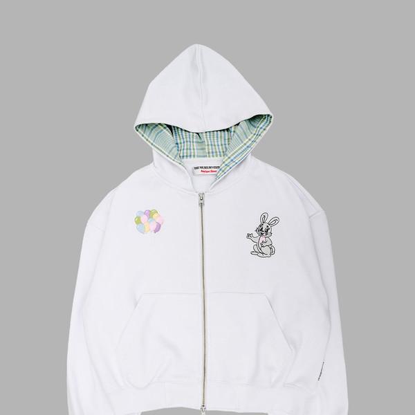 RABBIT EMBROIDERY ZIPUP HOODIE (WHITE)