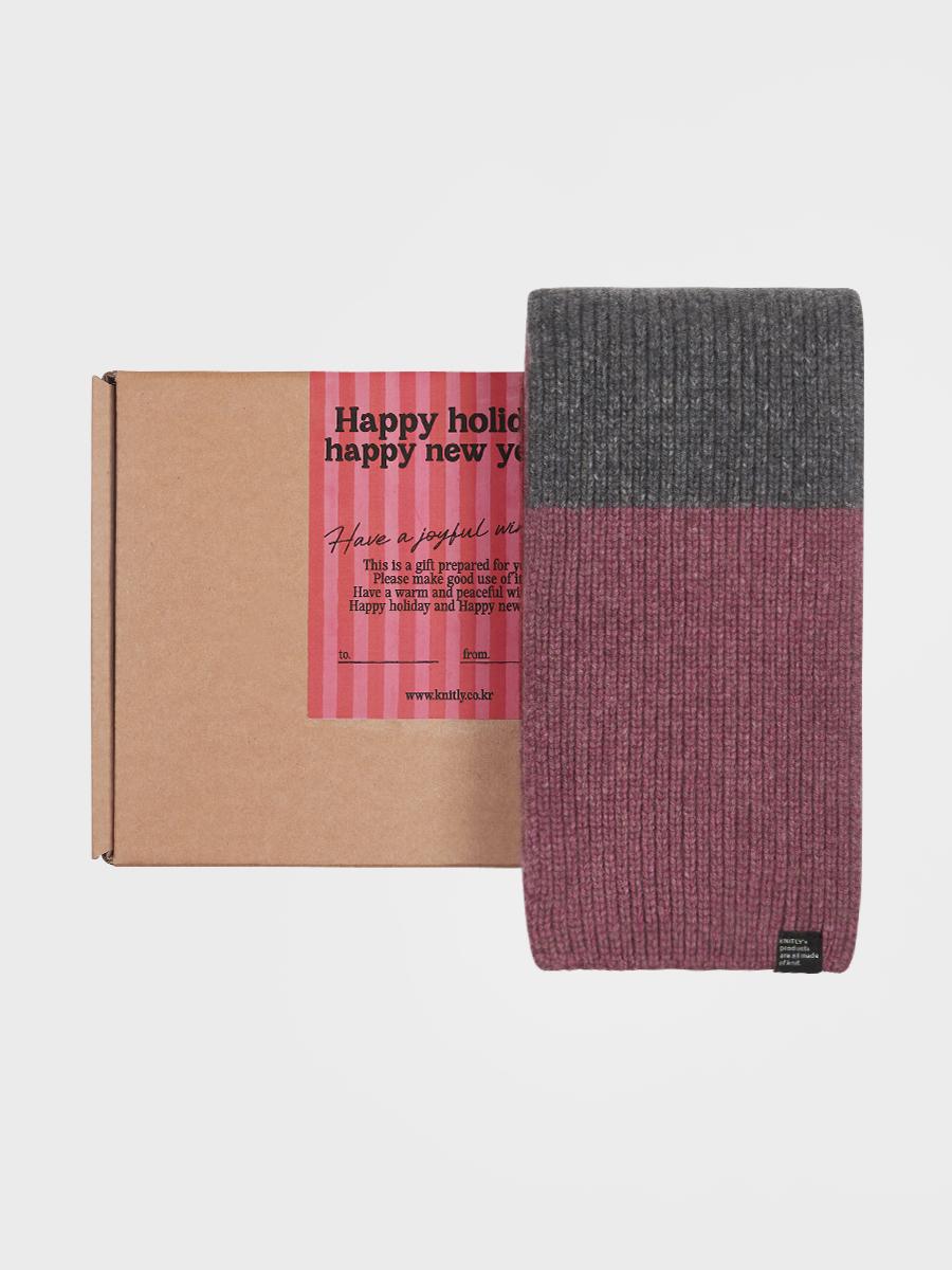 RACCOON CASHMERE BLOCK MUFFLER_Pink Grey