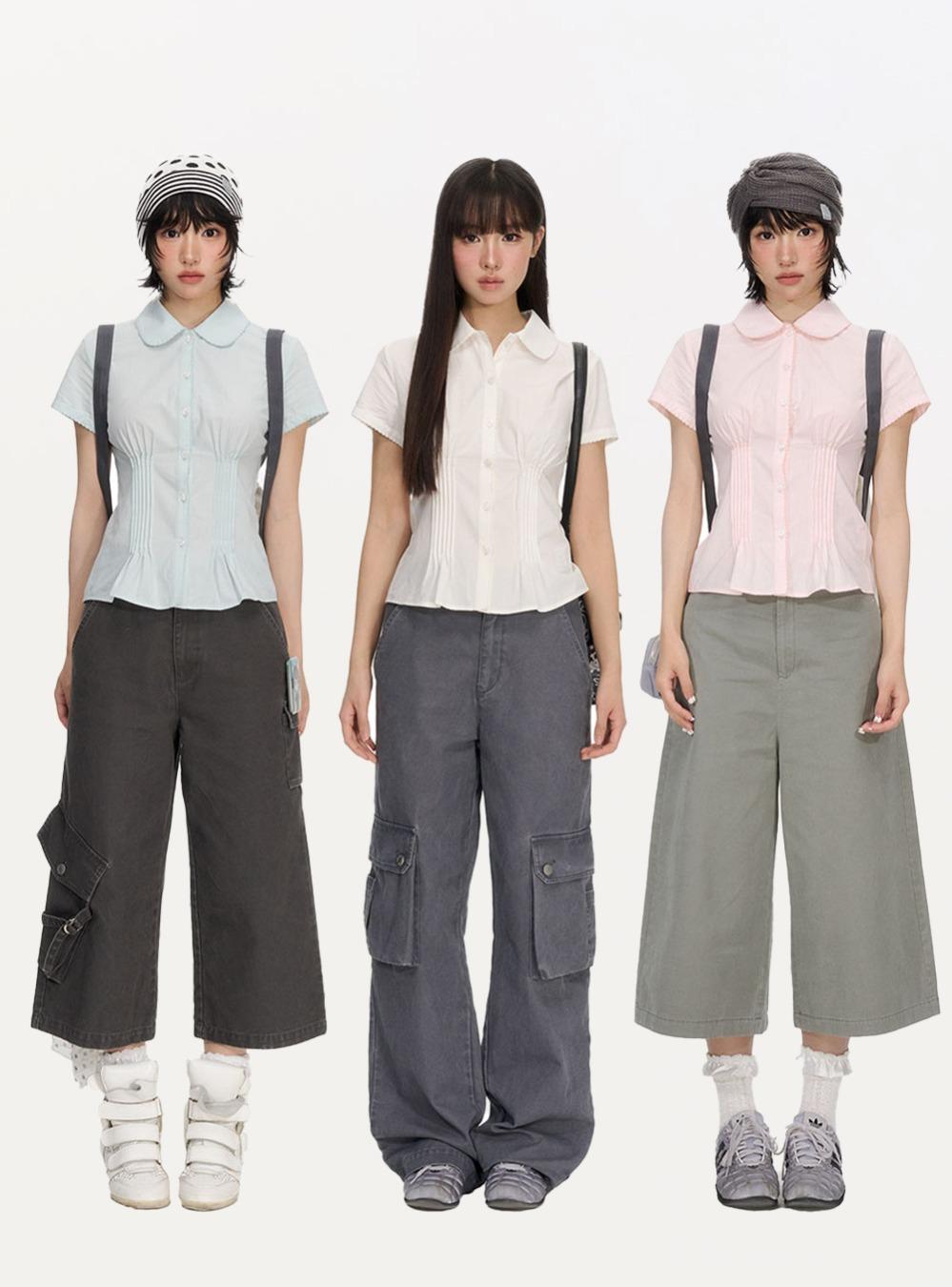 A-Fit Shirring Puff Short Sleeve Shirt (3color)