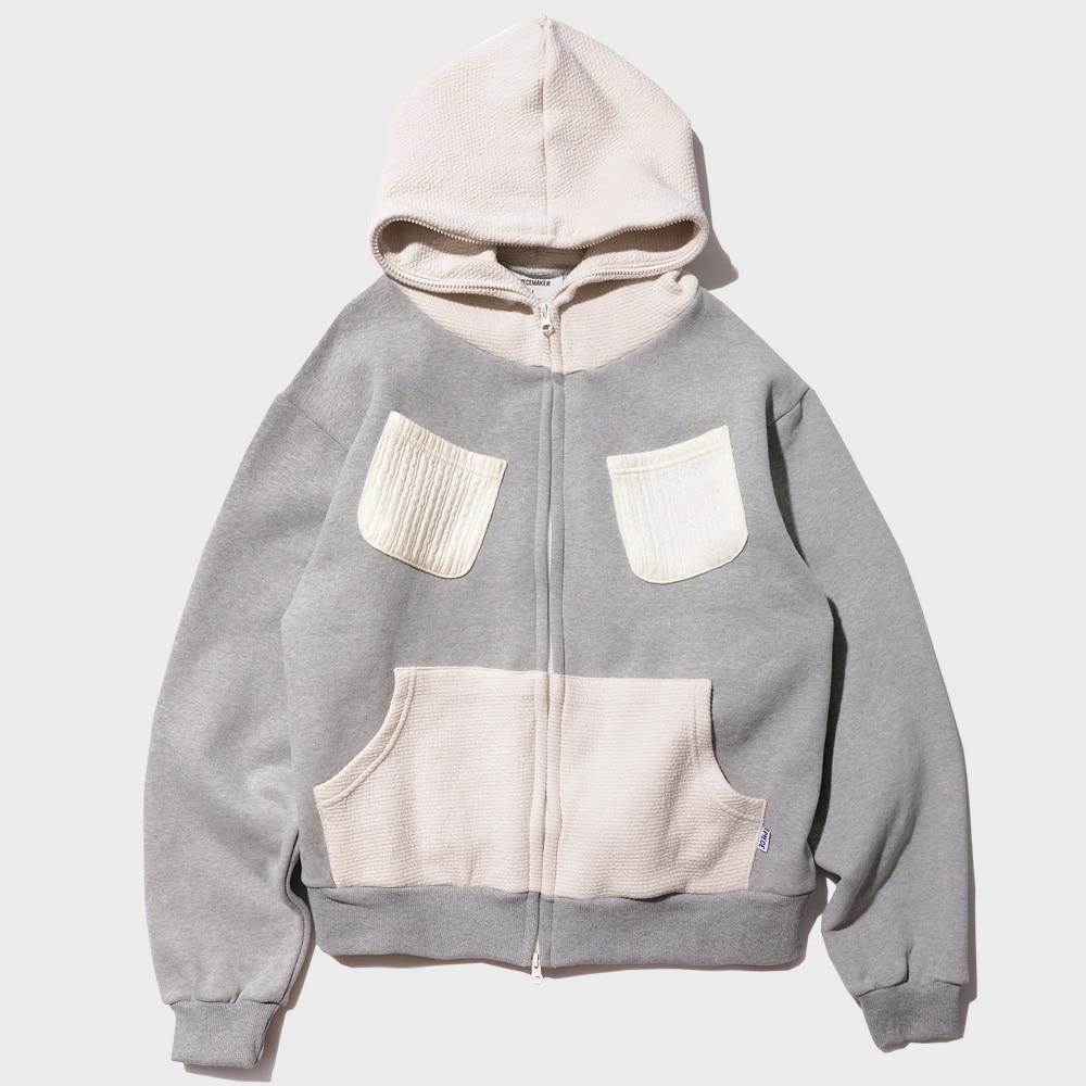 KNIT MIXED SWEAT FULL ZIP HOODIE (GREY)
