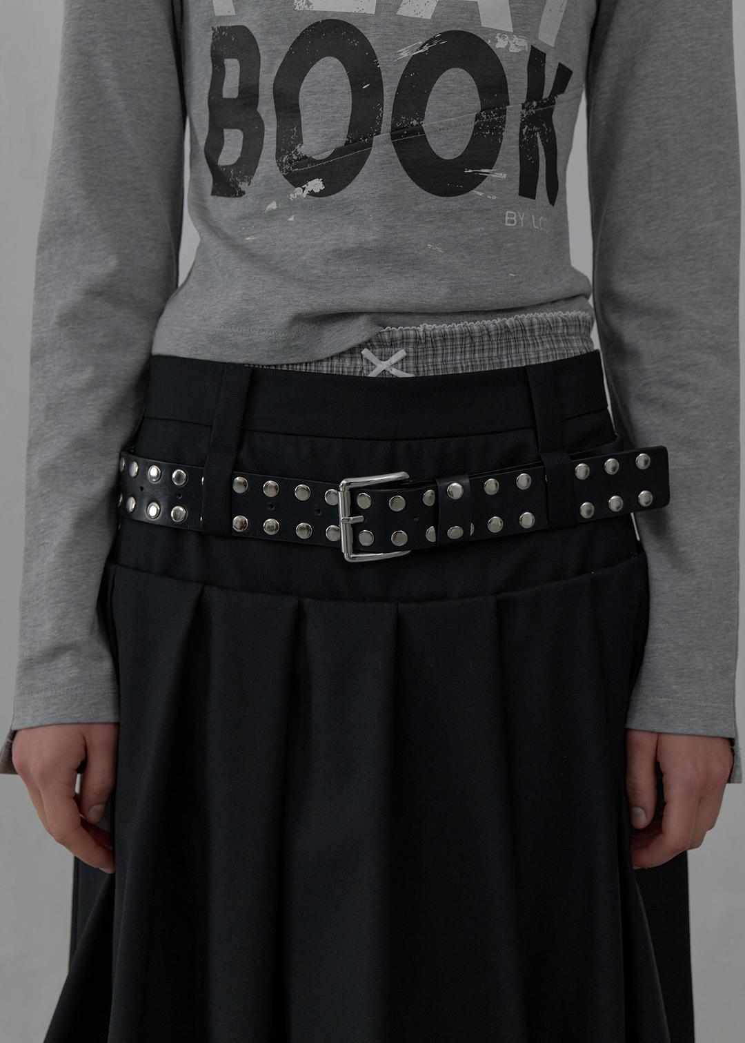 DOUBLE STUDDED LEATHER BELT (BLACK)