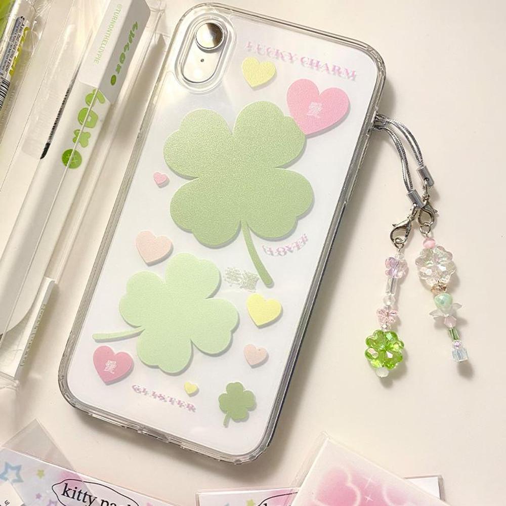 수심 Clover Phone Case 클로버 아이폰 케이스 미니 투명 키링 유니크