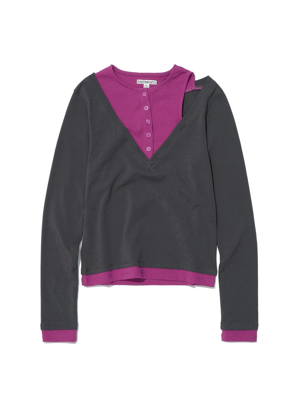[WOMEN] ALL-IN-ONE LAYERED COMBI LONG SLEEVE TEE_CHARCOAL
