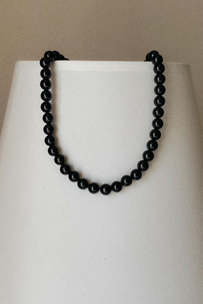 925silver 천연 오닉스 볼 목걸이 (4, 6, 8mm) - 무드크로키