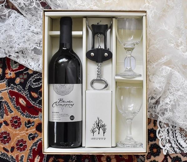 내변산양조장 국산 참뽕 오디 레드와인 선물세트 750ml(잔2개) 13도