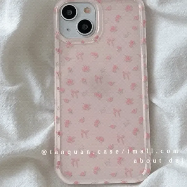 [해외] 뽀용 꽃 봄 리본 핑크 패턴 데일리 러블리 핑크 공주 아이폰 12 13 14 15프로 프로맥스 하드 젤 케이스