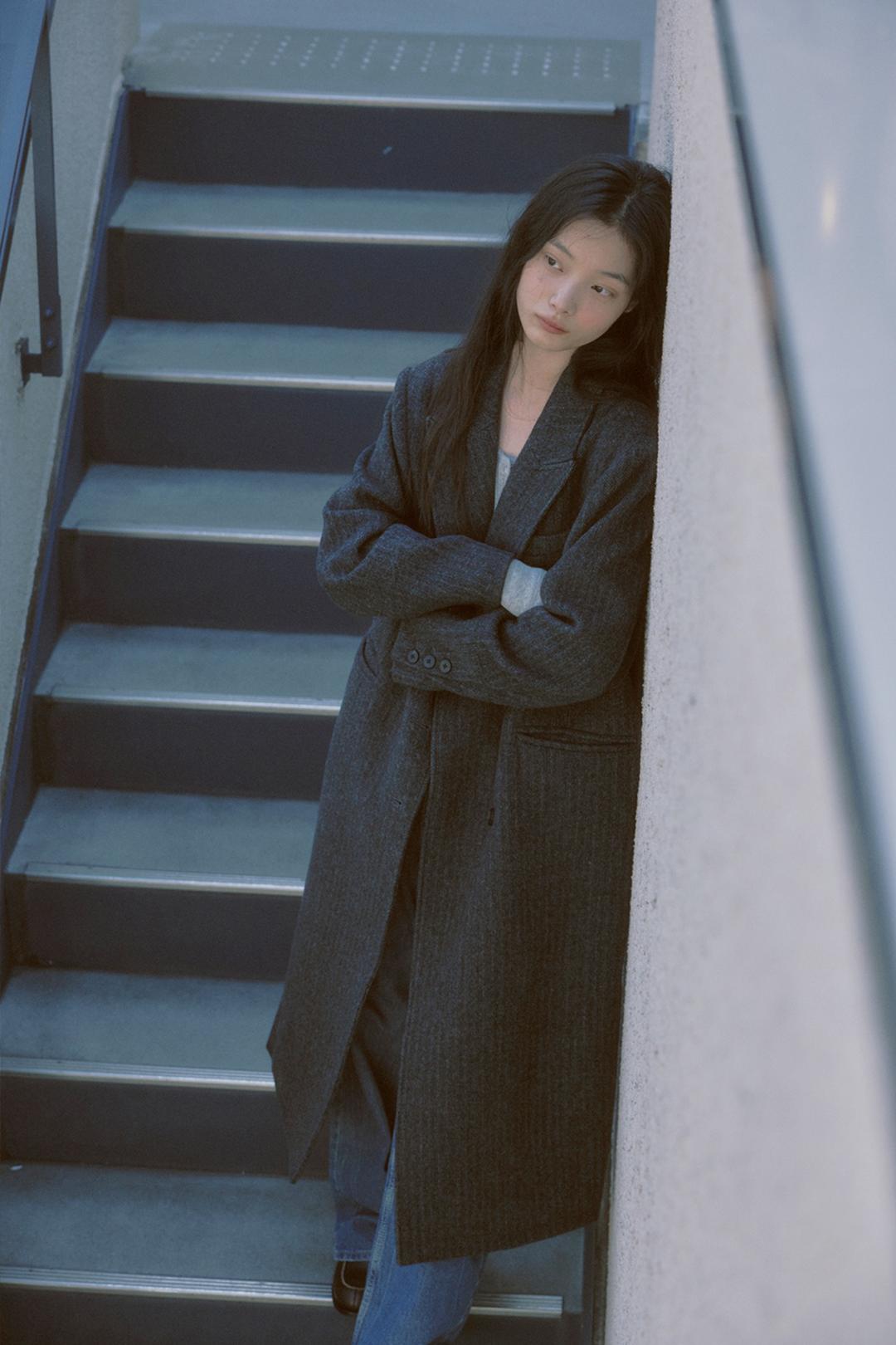 [3RD] TAILORED WOOL COAT V2 (CHARCOAL PIN STRIPE)