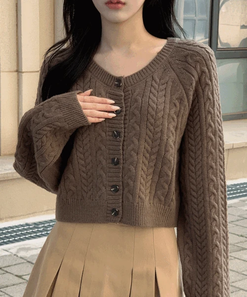 [유행타지않는~/베이직템] 루네시 케이블 꽈배기 나그랑 라운드 크롭 니트 가디건 5colors
