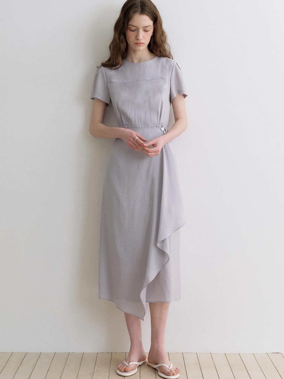 comos 1727 drape wrap button dress (ash blue)