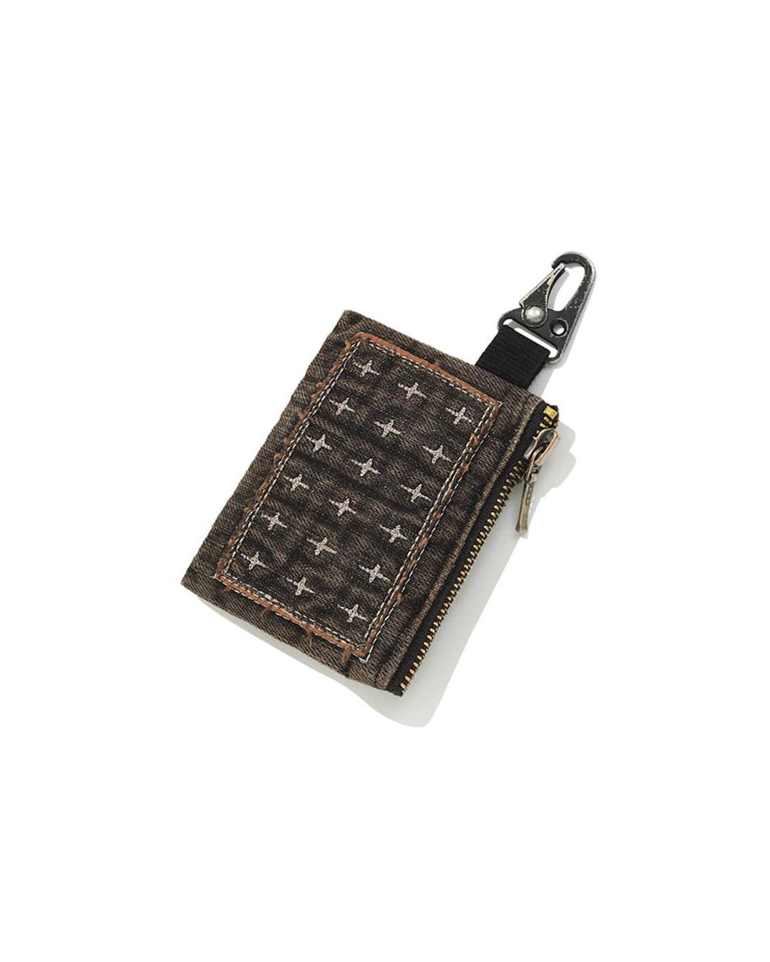 Patchwork denim card wallet / Vintage black