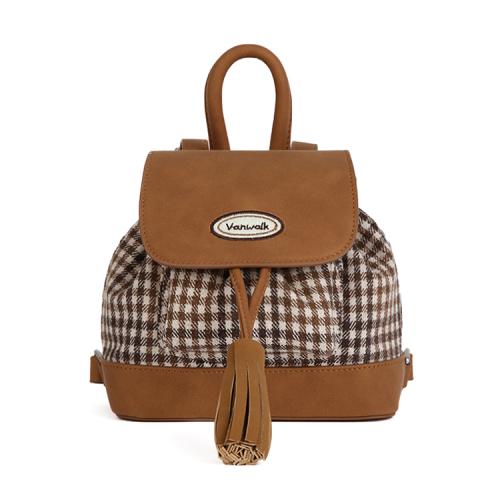 레더 플랩 미니 백팩 [체크 브라운]