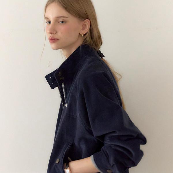 Corduroy Button Point Blouson Jacket - Navy