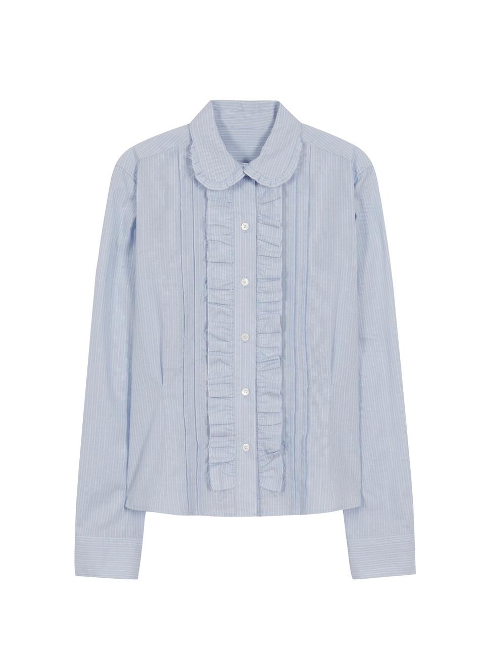 FRILL SLIM LINED SHIRT_blue stripe