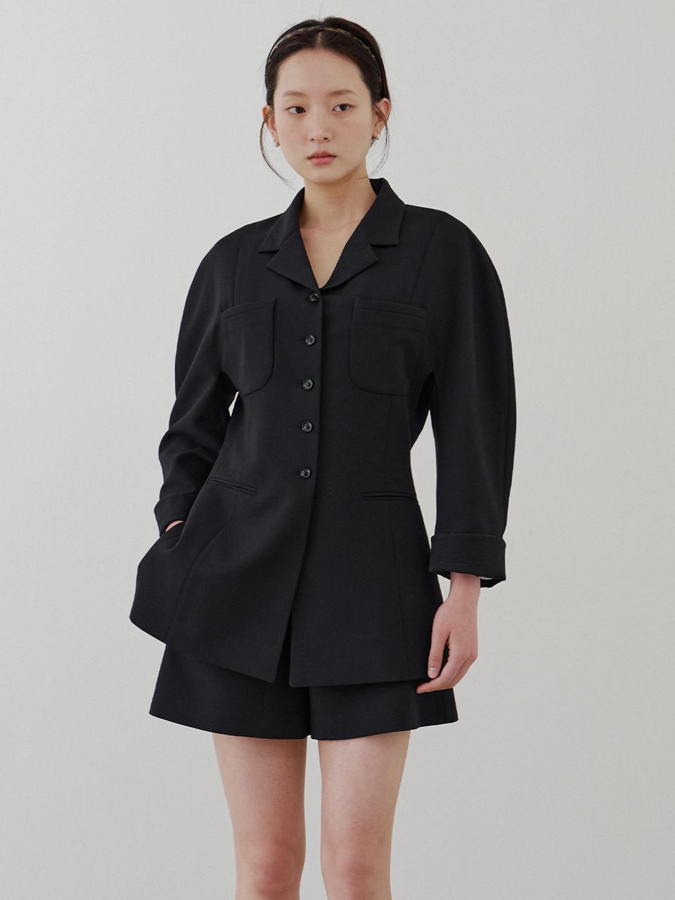 LENA dolman sleeved summer wool ottoman hourglass fit jacket_Black