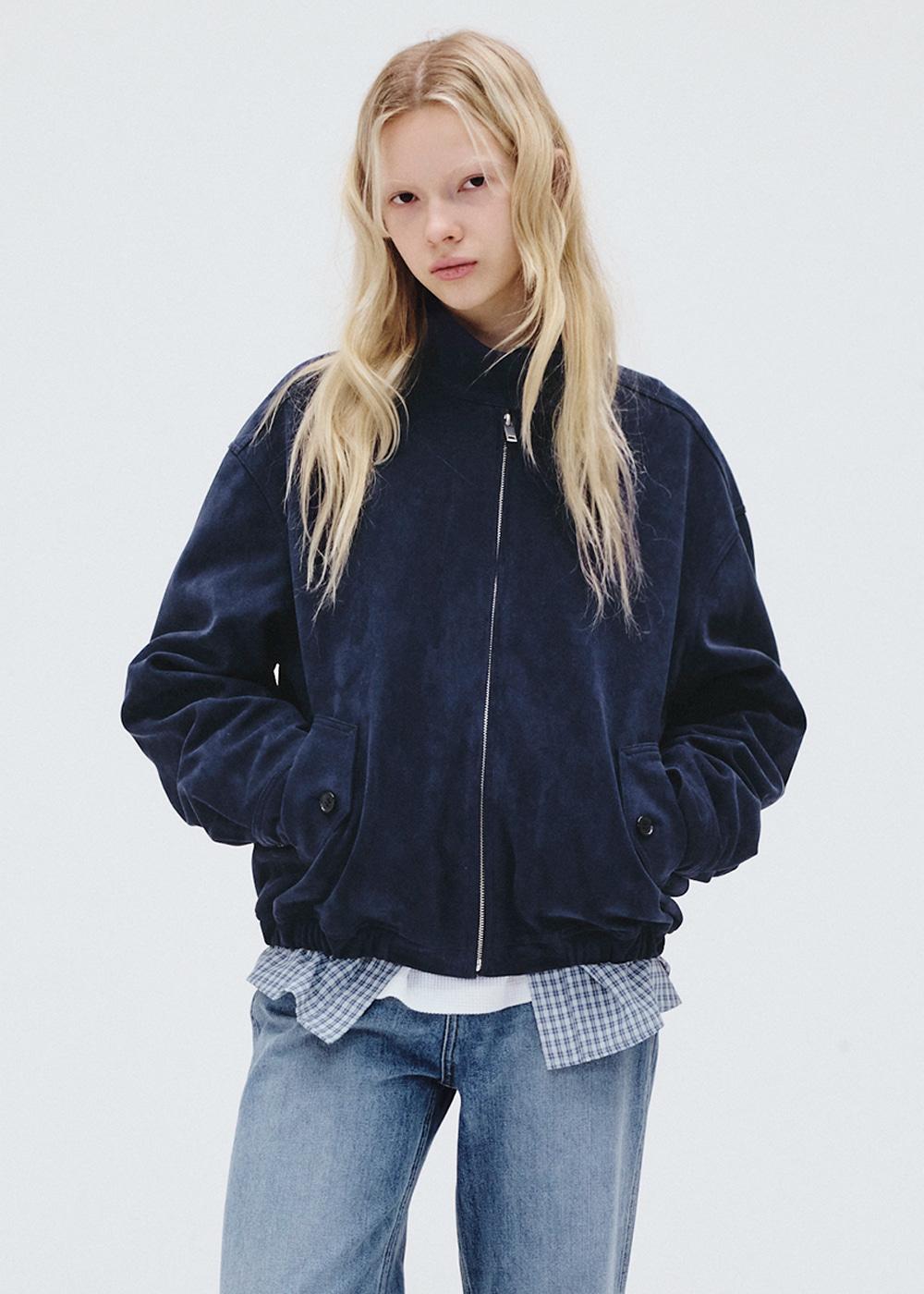 Half neck suede jumper (navy)