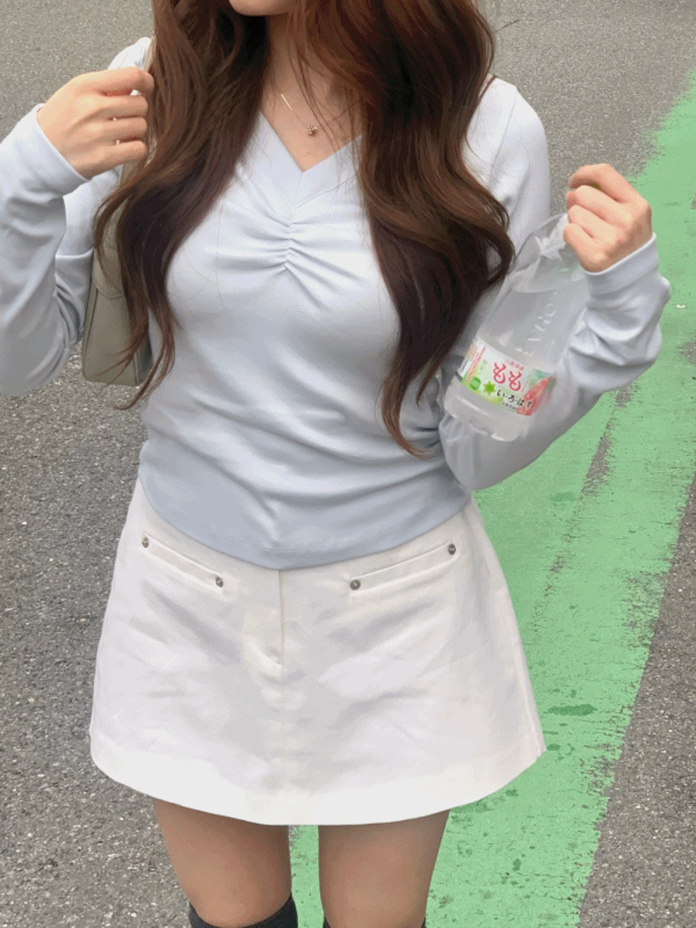 [✷MADE] Butter shirring v-neck tee / 버터 셔링 브이넥 티셔츠